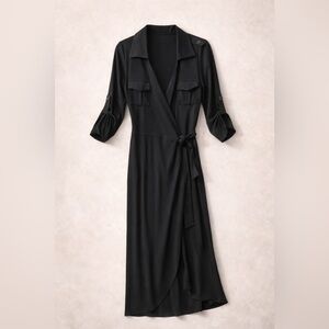 Studio M Black Wrap Dress 3/4 Sleeve Surplice Petite Small